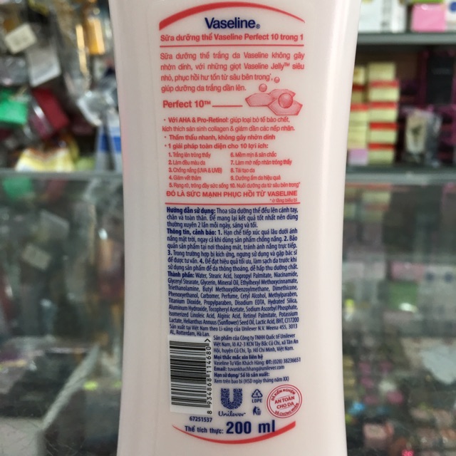 Sữa dưỡng thể Vaseline Healthy White Perfect 10 chai 200ml