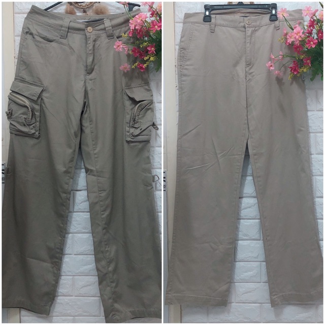 Quần kaki dài màu ghi kem