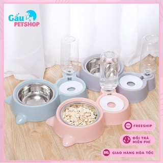 Bát đôi lòng inox cấp nước (kèm bình nước) cho chó mèo - mẫu tai mèo