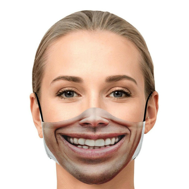 Khẩu trang cotton chống bụi in hình mặt cười 3D có thể giặt sạch và tái sử dụng cho nam và nữ