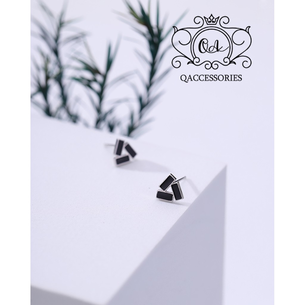 Khuyên tai bạc tam giác đen bông tai bạc hình học S925 TRIANGLE Silver Earrings SO00 - KÈM ẢNH THẬT