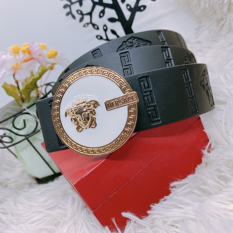 Thắt Lưng Nam Versace Hàng Hiệu Mẫu Mới Mặt Hình Cô Gái Trắng Vàng Dây Da Mềm Đẳng Cấp