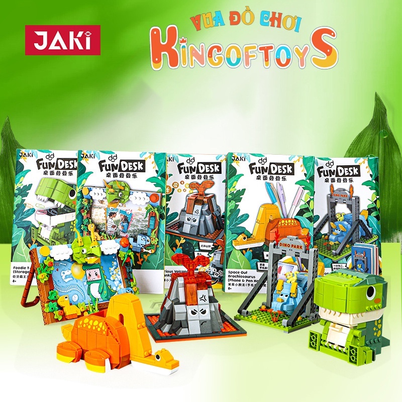 Đồ Chơi Lắp Ráp Kiểu Lego Mô Hình Khủng Long T-REX DINOSAUR JAKI Kiêm Hộp Đựng Bút, Khung Ảnh Để Bàn, Giá Đỡ Sách