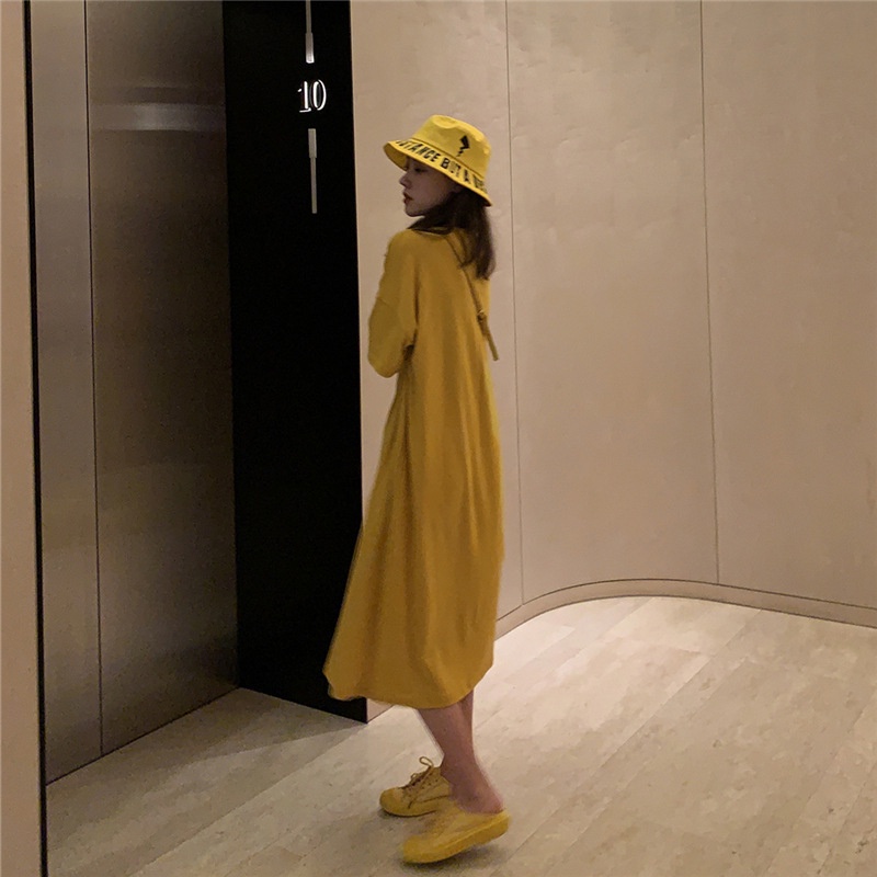 IELGY Đầm Thun Dài Mỏng Một Mảnh Dáng Rộng Phong Cách Hepburn Pháp Hàn Quốc