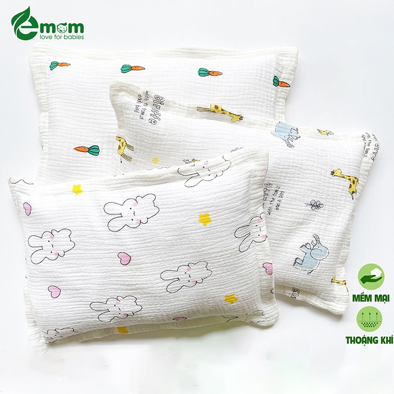 Gối Xô Sơ Sinh Cho Bé Ruột Bông Lông Vũ Muslin EMOM (KT 26 X 36CM) - 8938517691164