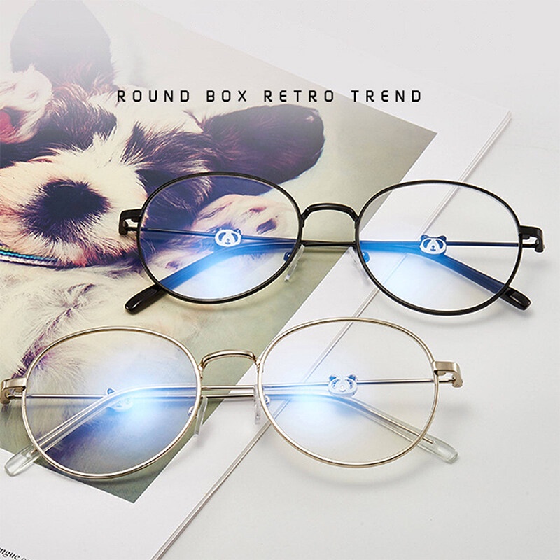 Mắt Kính 3D Gọng Kim Loại Chống Bức Xạ Và Ánh Sáng Xanh Hình Gấu Trúc Dễ Thương Cho Nữ