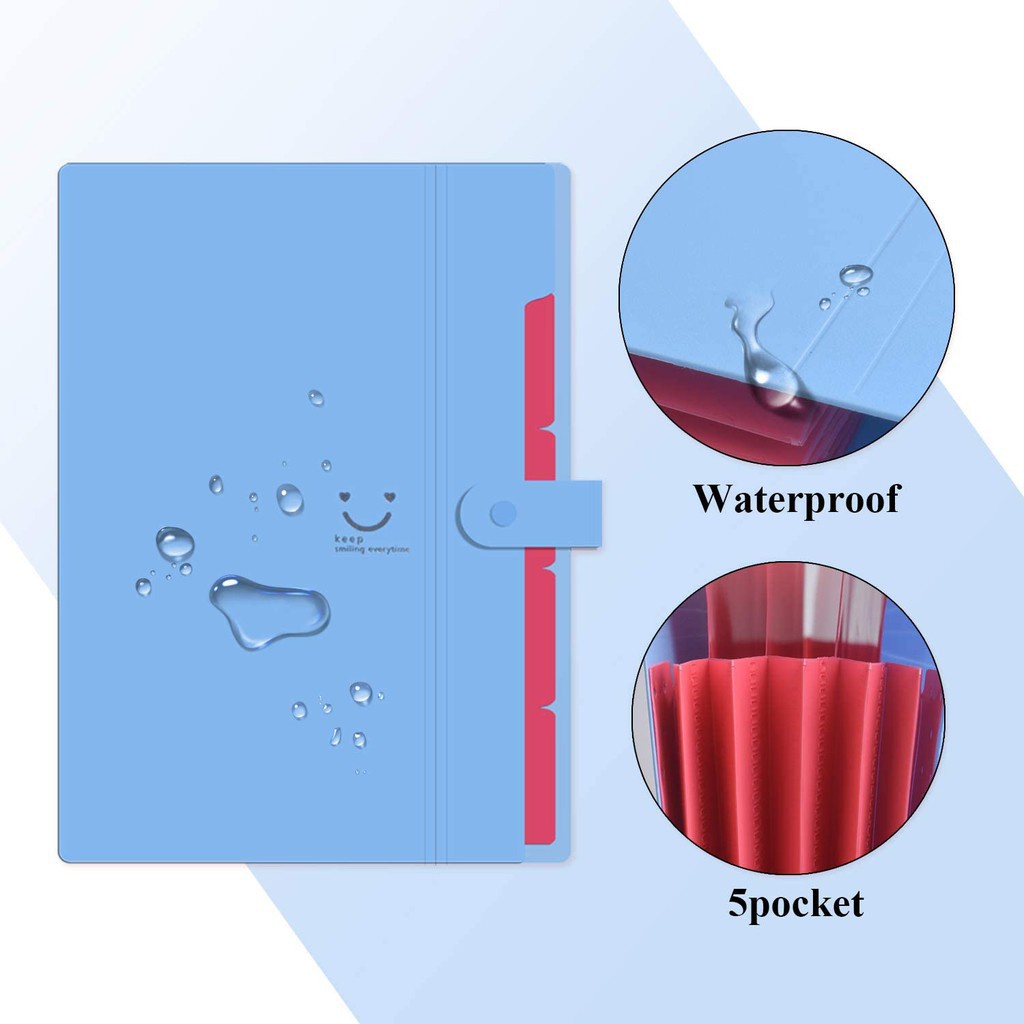 Bìa Đựng Tài Liệu 5 Ngăn Khổ A4 10 Màu Có Nút Bấm Tiện Dụng
