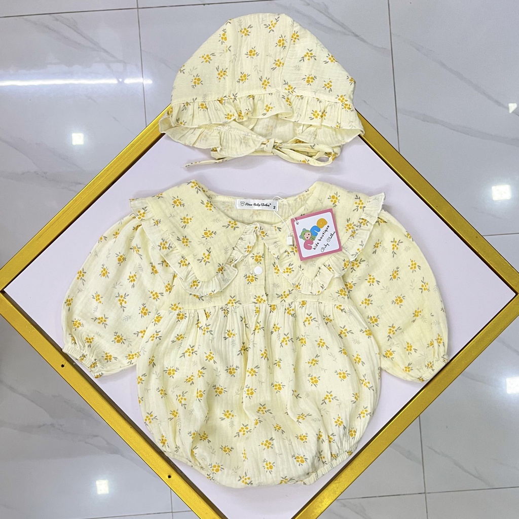 Bodysuit dài tay cho bé gái sơ sinh 0 12 tháng Nina Kids Boutique Body xô sơ sinh bé gái đầy tháng Kèm mũ Size 0 24tháng