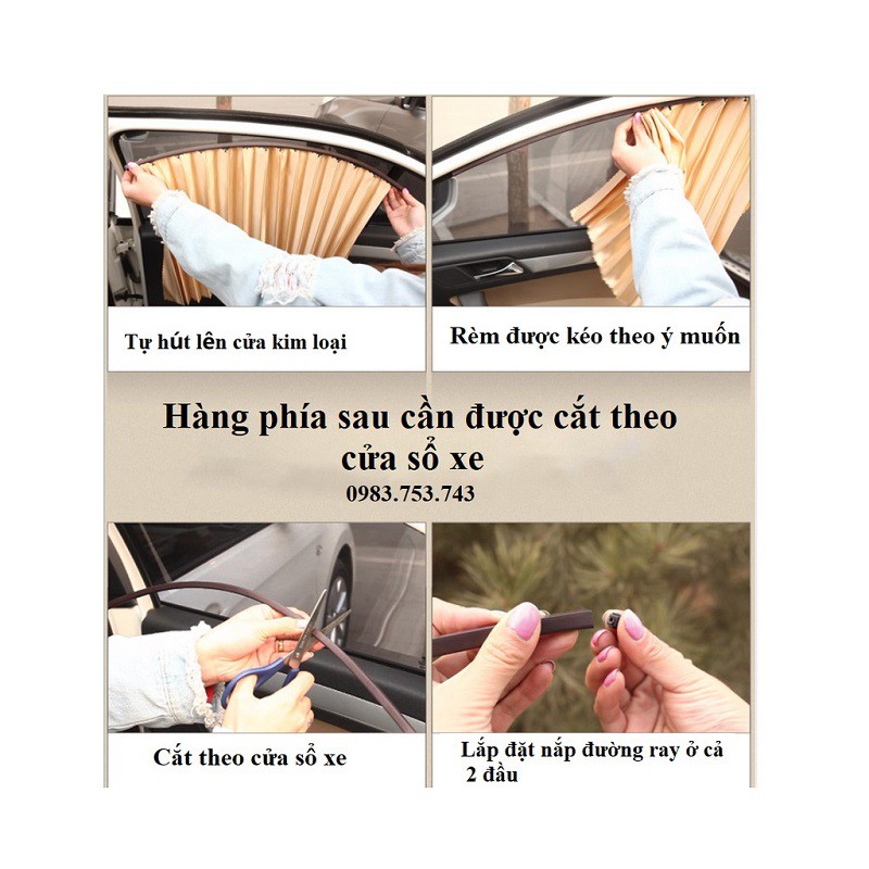 Bộ 4 Rèm che nắng ô tô, rèm vải cao cấp che cửa hút nam châm thông minh cho xe hơi