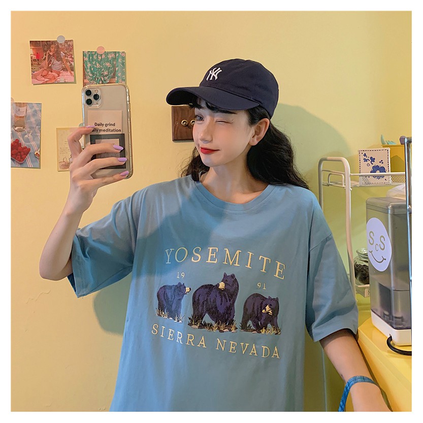 SUXI Áo thun nữ cổ tròn tay ngắn phong cách Hàn Quốc