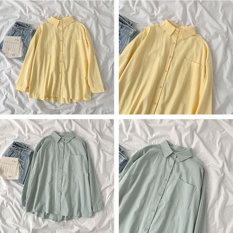 Áo sơ mi nữ tay dài màu trơn phong cách Hàn Quốc mới