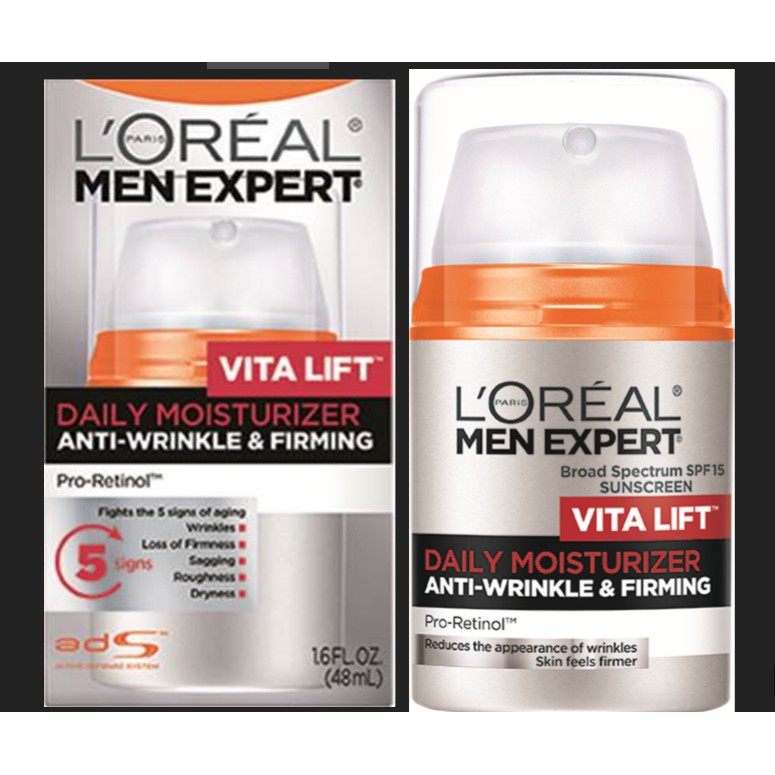 L’Oreal, Men Expert Anti-Wrinkle & Firming, Vita Lift Daily Moisturizer, SPF 15, 1,6 fl oz (48 ml): Kem dưỡng ẩm cho mặt