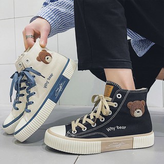 Giày thể thao bata nữ ulzzang cv cổ cao hình gấu full box, giày học sinh đế bằng vải canvas