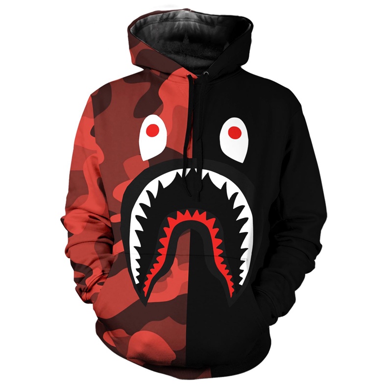 BAPE Áo hoodie In Hình Cá Mập 3d Thời Trang Cho Nam