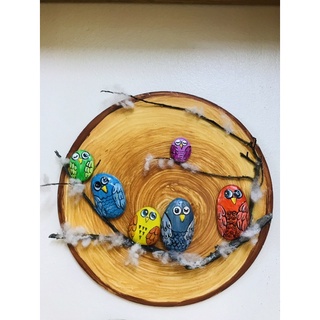 Tranh cú mèo - handmade đá cuội