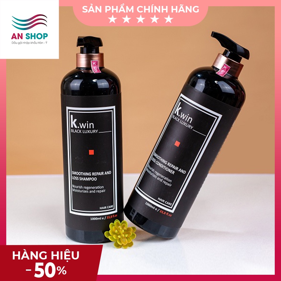 Dầu gội xả cặp keratin collagen combo dưỡng tóc mượt phục hồi hư tổn khô xơ gãy rụng K.win luxury repair and loss 1000ml