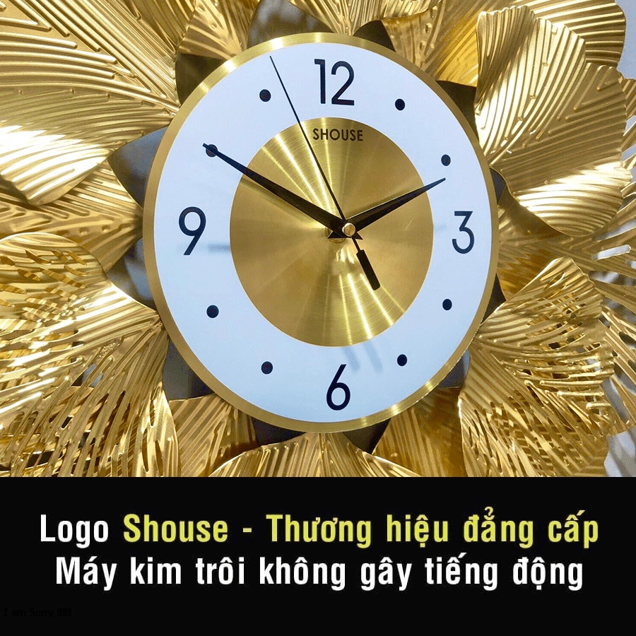 Đồng Hồ Trang Trí Treo Tường Trang Trí Decor Nghệ Thuật kim trôi hình hoa vàng DC226 chính hãng Shouse