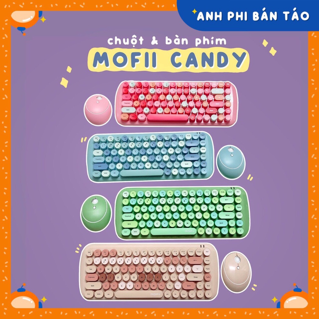 Bộ Bàn Phím Chuột Tròn Giả Cơ Không Dây Candy Mofii Dễ Thương - Tặng kèm stickers