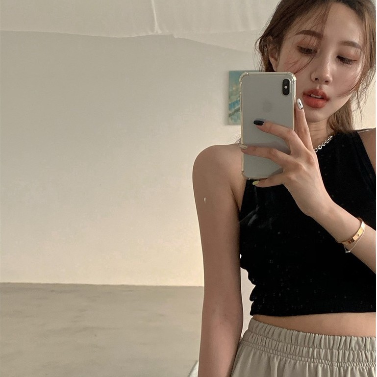 Áo croptop không tay cổ tròn ôm dáng dệt kim thời trang | BigBuy360 - bigbuy360.vn