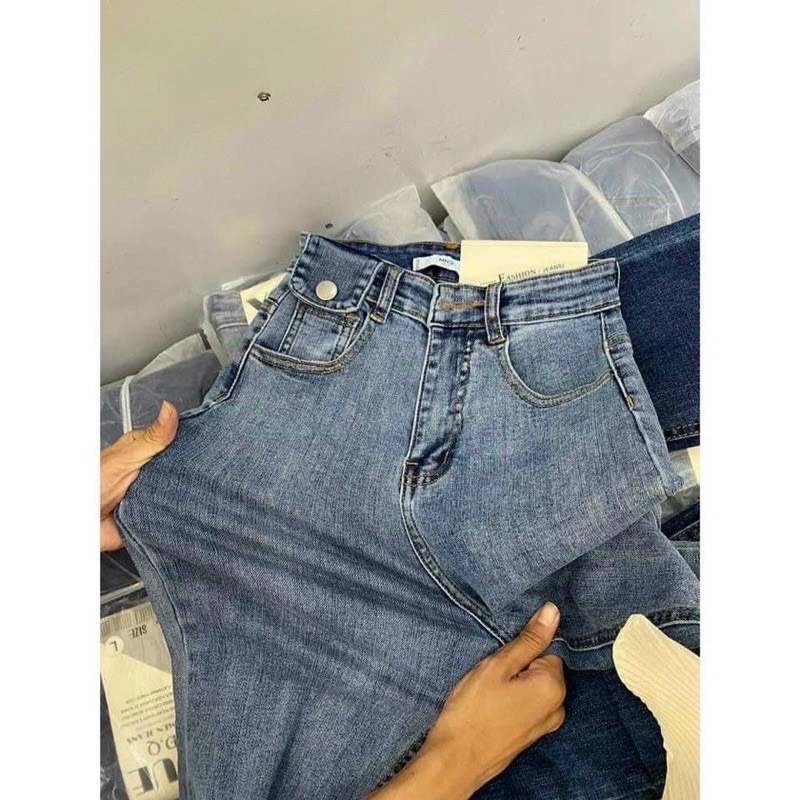 Quần jean nữ 2 cúc túi vuông quần bò dáng ôm cạp cao siêu tôn dáng thời trang Banamo Fashion 761