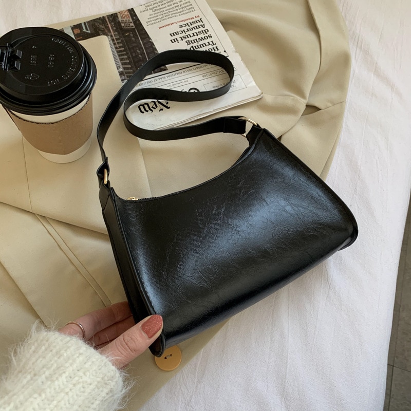 Túi xách JASMIN NOIR da PU dáng nhỏ phong cách retro đơn giản có dây đeo cho nữ