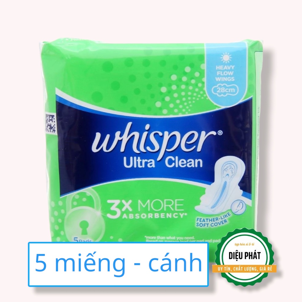 ⚡️ Băng Vệ Sinh Whisper Ultra Siêu Mỏng Có Cánh Cho Ngày Nhiều 5 Miếng 28cm