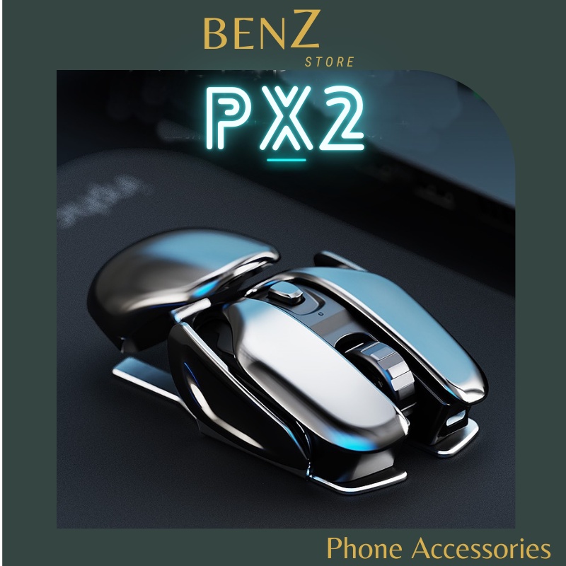 Chuôt không dây wireless, con chuột ko dây pin sạc mini tĩnh âm silent INPHIC PX2 Kim loại phong cách viễn tưởng