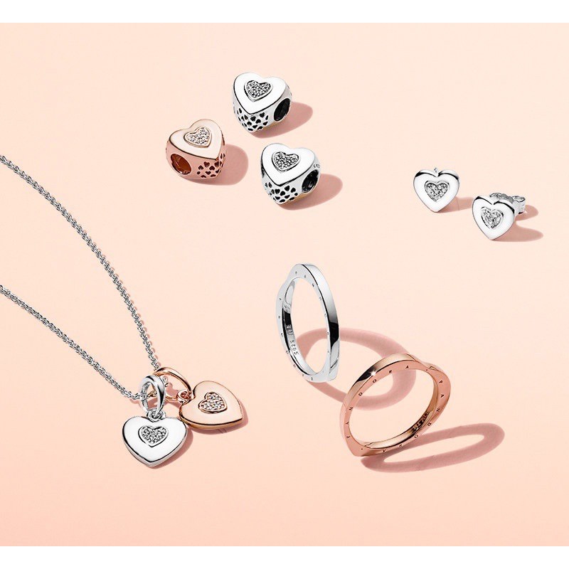 charm pan tim đính đá trắng nhỏ bạc s925 cao cấp