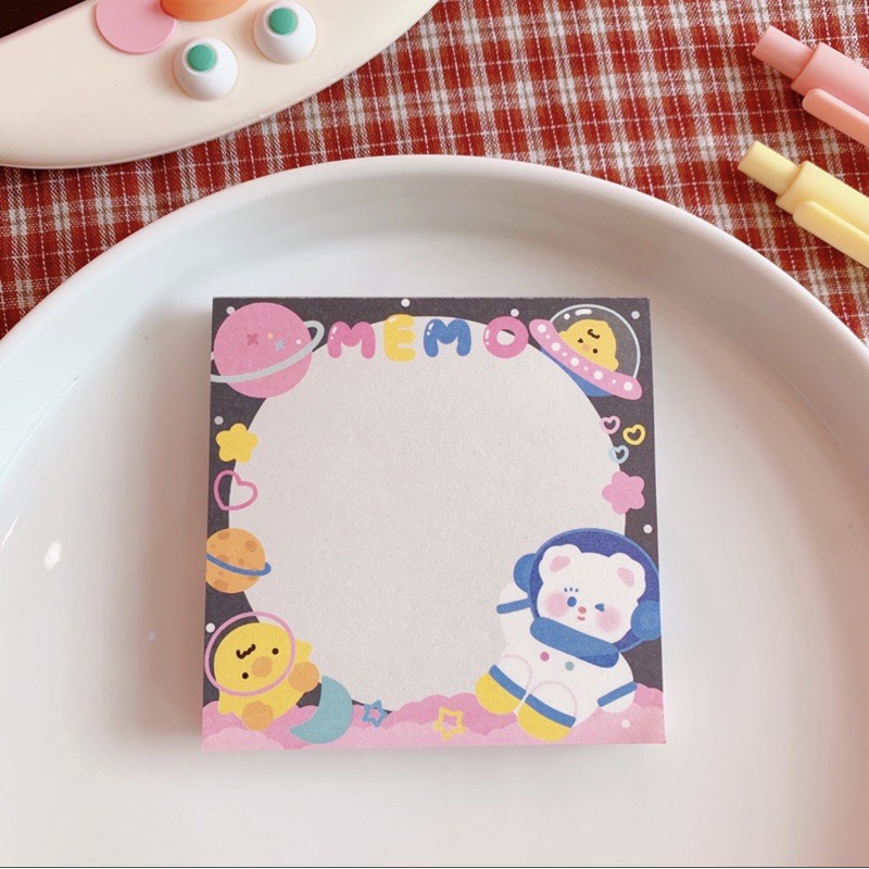 Giấy note cute/Set giấy note 100 tờ ghi chú hình gấu dễ thương trang trí sổ bullet journal Hàn Quốc Tẻn Tẻn