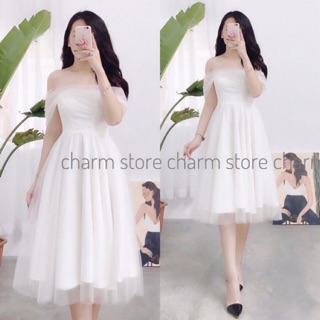 Đầm công chúa rớt vai đính hạt siêu xinh