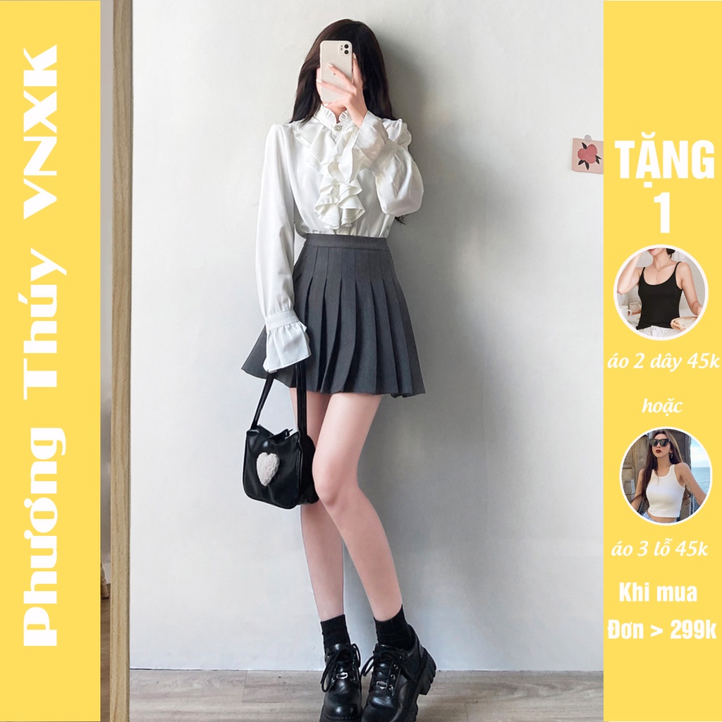 Chân váy xếp ly PHƯƠNG THÚY VNXKcao cấp - chân váy xếp ly ngắn phong cách tennis lưng cao công sở đẹp mix đồ cực xinh