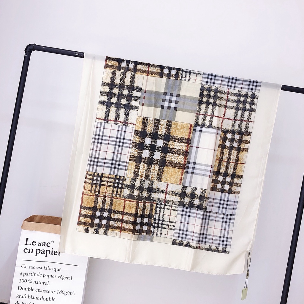 Khăn Choàng Lụa Dáng Dài In Họa Tiết Kẻ Ô Thời Trang Mùa Hè Cho Nữ