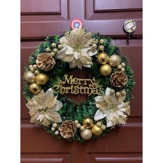 Combo Vòng nguyệt quế trang trí Noel 40cm + dây chồn + đèn led