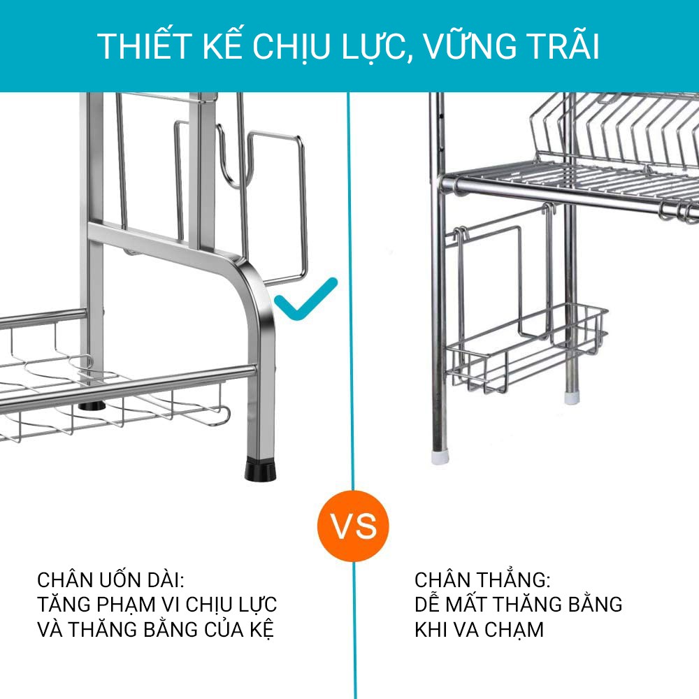 [ 𝐊𝐞̣̂ 𝟐 𝐓𝐚̂̀𝐧𝐠 ] Kệ Úp Chén Bát INOX 304 2 Tầng KÈM khay ráo nước Kệ bếp cao cấp VANDO