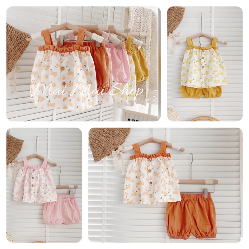 Bộ 2 dây cúc ngực cho bé gái 8-21kg- Chất thô mát (Bảng 3 màu)