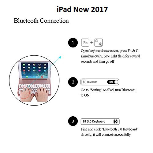 Bao da kiêm bàn phím bluetooth cho iPad New 2017 (9.7&quot;) (Rose Gold) tặng cáp sạc iPhone