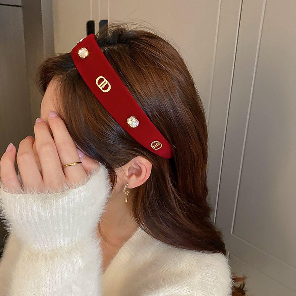 ANEMONE Băng Đô Cài Tóc Màu Đỏ In Chữ D Kiểu Vintage Dễ Thương