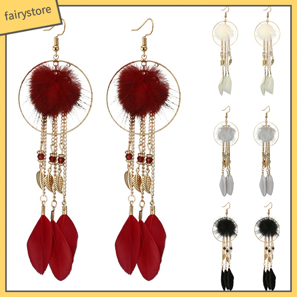 Bông tai lông vũ dáng dài phong cách cổ điển