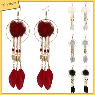 Bông tai lông vũ dáng dài phong cách cổ điển