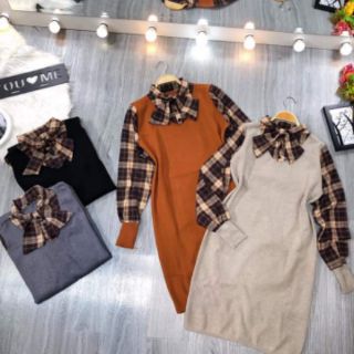 Váy len phối sơ mi