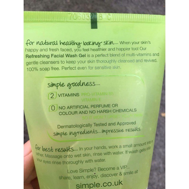 Sửa Rửa Mặt Dịu nhẹ Kind To Skin Simple Refreshing Facial 150ml chính hãng | BigBuy360 - bigbuy360.vn