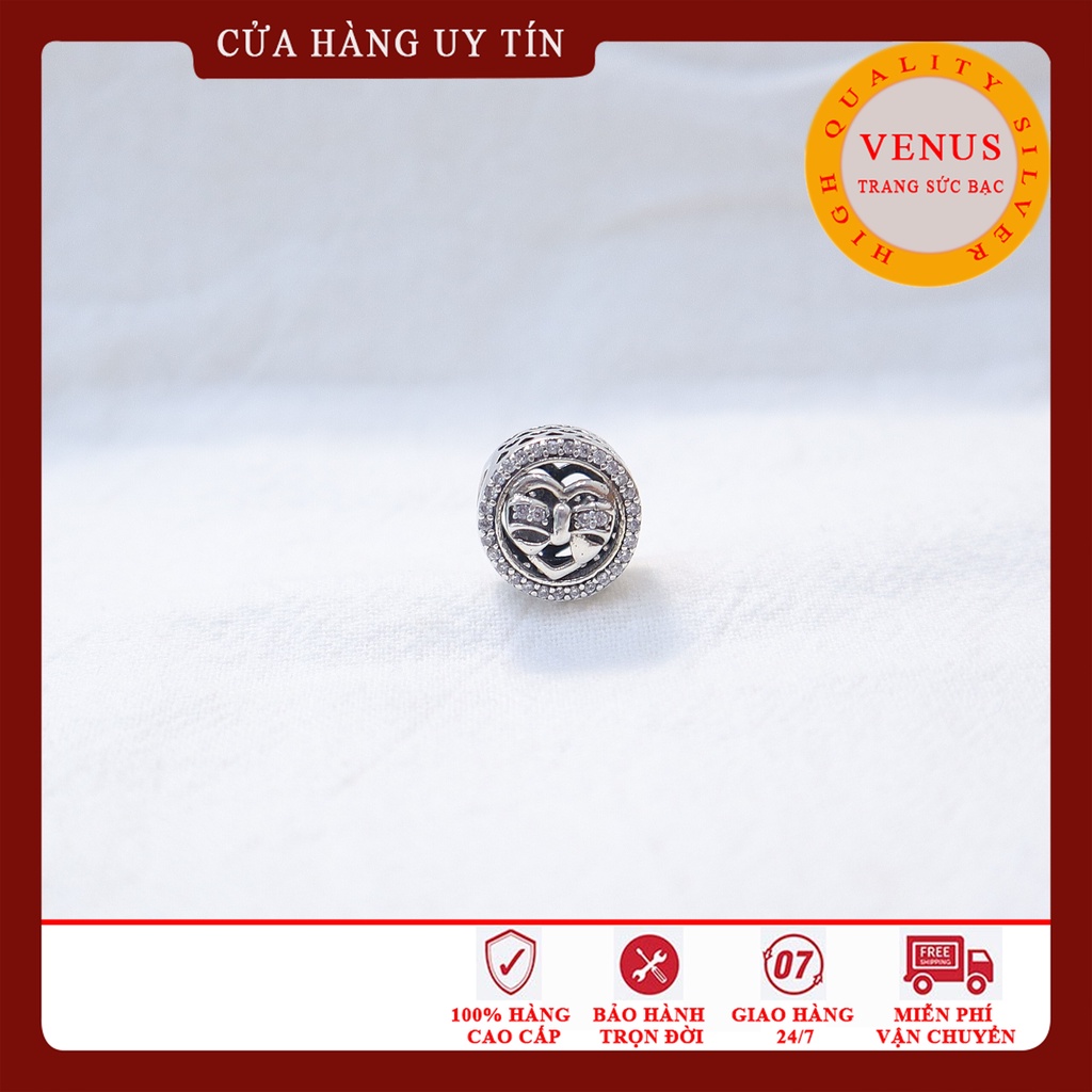 [Charm bạc 925 cao cấp] Charm bạc hình trụ mặt trái tim thắt nơ- Mã sản phẩm VENUSTN