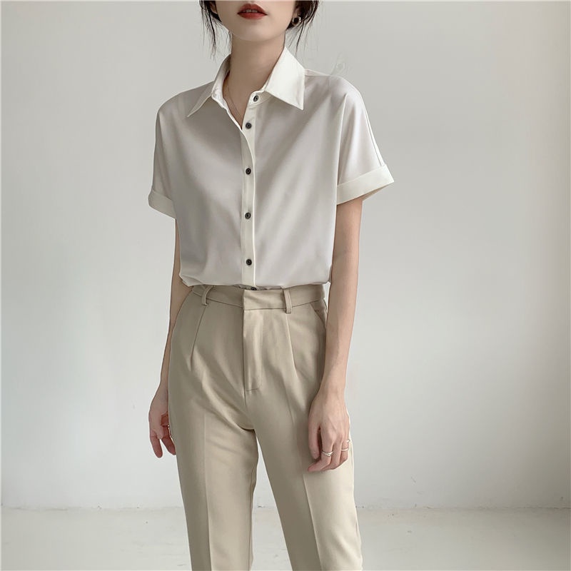 Áo Sơ Mi Chiffon Ngắn Tay Màu Trắng Thời Trang Cho Nữ