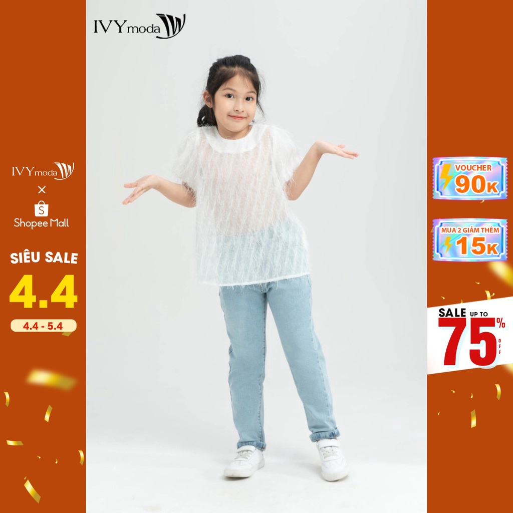 [NHẬP WABRTL5 GIẢM 10% TỐI ĐA 50K ĐH 250K ]Áo voan phối lụa ánh nhũ bé gái IVY moda MS 16G1255