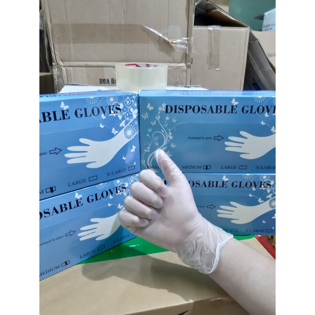 Hộp 100 Chiếc Găng Tay Vinyl Disbosable Gloves Blend Dày Không Bột, Sử Dụng Chế Biến Thực Phẩm, Sử Dụng Trong Y Tế, Xăm