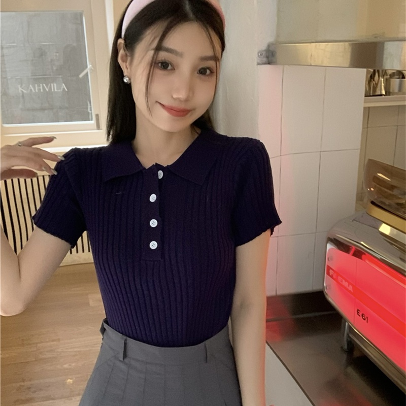 Áo Croptop Dệt Kim Tay Ngắn Thời Trang Mùa Hè Cho Phái Nữ