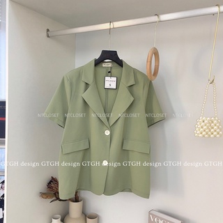 Kumivn áo blazer cộc tay màu xanh mint phong cách Hàn Quốc