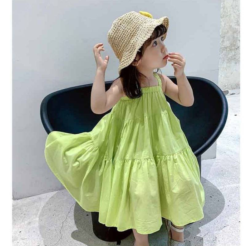 Váy bé gái, váy trơn thô xòe, 2 dây , cho bé từ 10-28kg - Richkid123