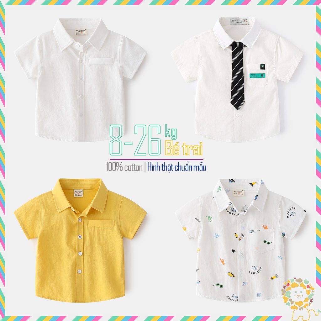 Áo sơ mi cho bé WELLKIDS KADACA áo sơ mi cộc tay một màu sơ mi trắng cà vạt chất cotton hàng xuất Âu Mỹ