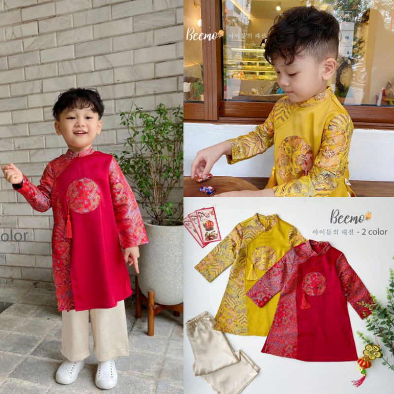 Set áo dài gấm rồng bé trai